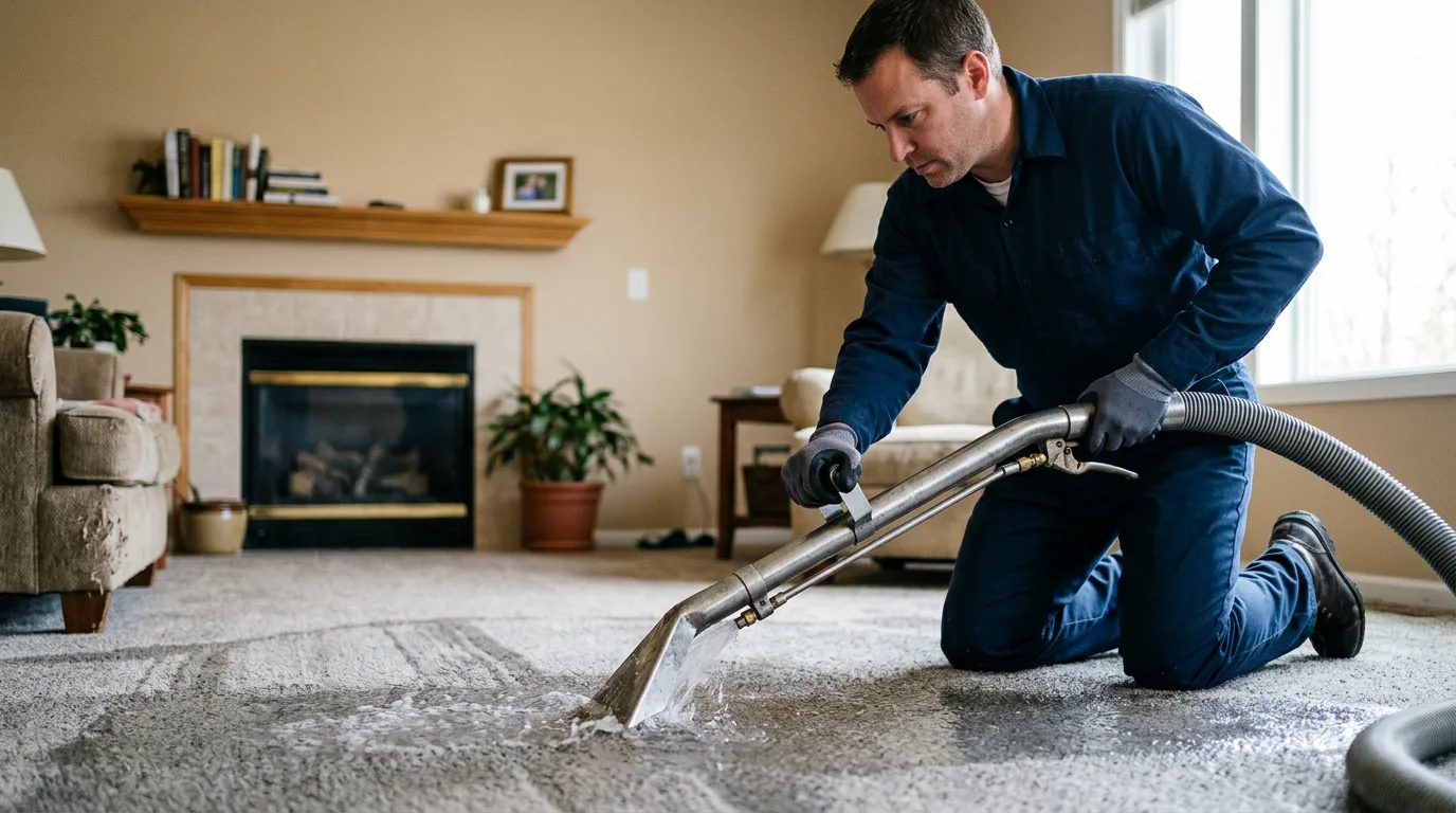 Water damage restoration technician working near Deerfield, IL